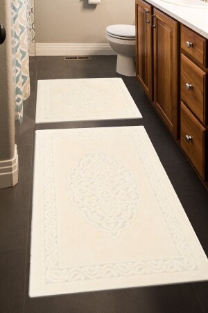 Lotus 2-Piece Cotton Toilet Set, Cream Bath Mat Set Lotus01 - Madame Clean Home