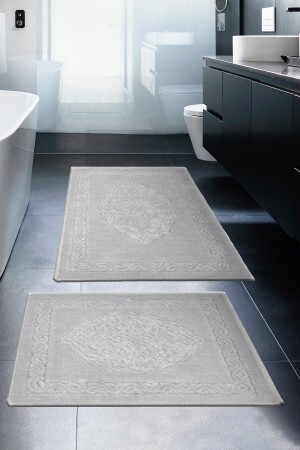 Lotus 2-Piece Cotton Toilet Set, Gray Bath Mat Set Lotus01 - Madame Clean Home