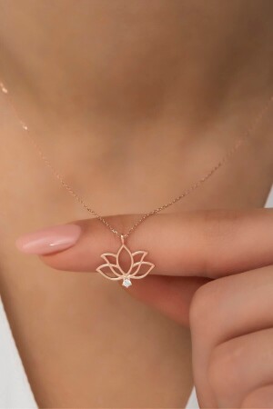Lotus Flower Figured Necklace-925 Sterling Silver KLS155 - klas gümüş