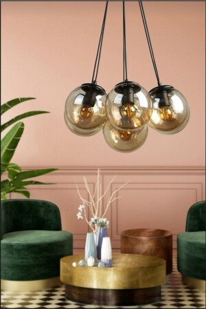 Lotus Pendant Lamp Model 7-Piece Honey Glass Modern Chandelier 7-Piece - VEDA AVİZE