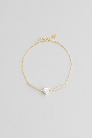 Love Heart 18 Carat Yellow Gold Plated 19 Cm Silver Minimal Bracelet - So Chic