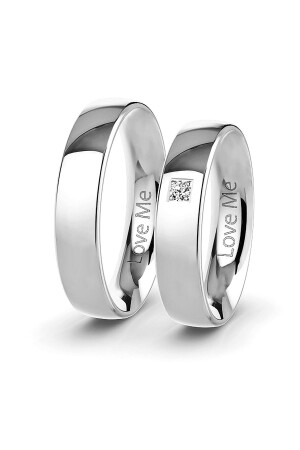 Love Me Marka Patentli Garantili 4.5mm Hafif Bombeli Parlak Beyaz Renk Çelik Alyans Yüzük Lm-040w - Kaya The Third