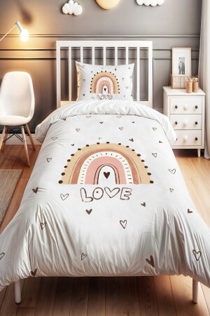 Love Rainbow Patterned Single Baby Kids Duvet Cover Set - Evpanya