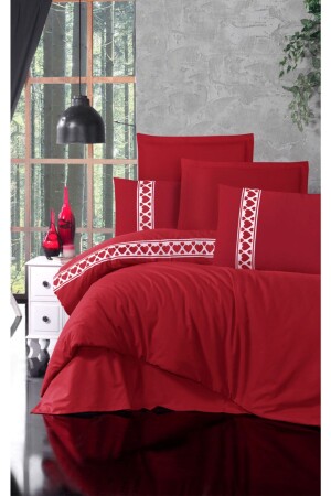 Love Story Red Bordered 63 Thread Double Duvet Cover Set 70220007 - Colorpool
