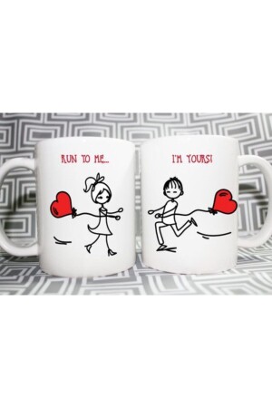 Lover Special Design Porcelain Mug Set for Couples 2 Pieces ç10 - Günay Kupa Bardak