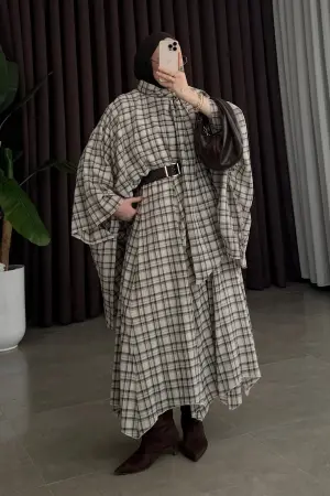 Luca Premium Kareli Etek Takım Bej - Nuuwears