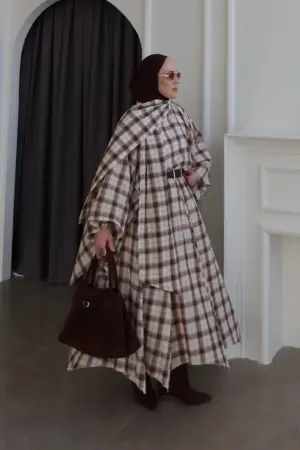 Luca Premium Kareli Etek Takım Kahve - Nuuwears