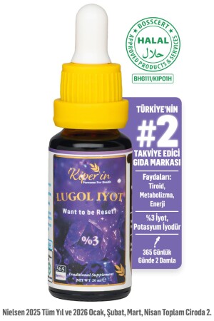 Lugol İyot | %3 İyot & %6 Potasyum İyodür | Kaliteli İçerik | Pureness For Health İlkesi | 365 Damla - Kiperin