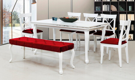 Lükens Large Dining Table Set - White - Cadde Yıldız