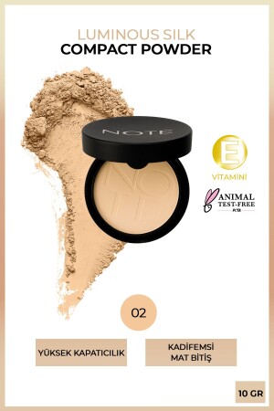 Luminous Silk Compact Powder 02 Natural Beige Mat Bitişli Toz Yüz Pudrası Natural Beige - Note Cosmetics