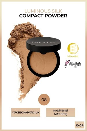 Luminous Silk Compact Powder 08 Sunny Mat Bitişli Toz Yüz Pudrası PWDR LUN SILK CMP - Note Cosmetics