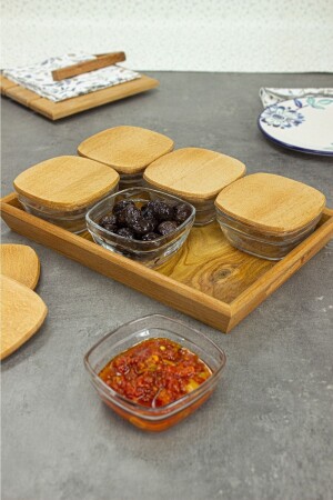 Luna 6-Piece Mini Glass Breakfast Set with Wooden Lid, Glass Bowl Breakfast Set with Tray Presentation KWL0003 - KukiWood