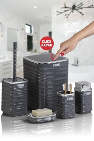 Luna Antrasit Kromlu Kare 5'li Banyo Seti OKY-440-1 - Okyanus Home