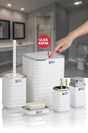 Luna Beyaz Kromlu Kare 5'li Banyo Seti - Okyanus Home