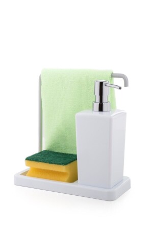 Luna Kitchen Liquid Soap Dispenser White with Cloth Hanger M-E56-01 - Prima Nova