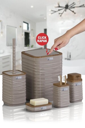 Luna Mink Wooden Patterned Square 5-Piece Bathroom Set OKY-440-3 - Okyanus Home