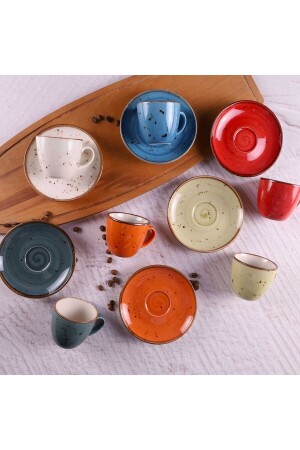 Luna Reactive Mix 6 Person Coffee Cup Set 14410 - Tulü Porselen