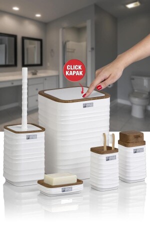 Luna White Wooden Patterned Square 5-Piece Bathroom Set - Okyanus Home