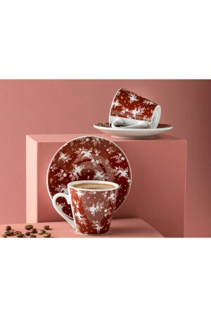 Luster Porcelain 4 Piece Coffee Cup Set for 2 Persons 80 Ml Claret Red 10035670 - English Home