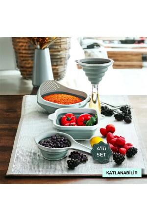 Lux 4 Piece Accordion Strainer Set 1x (funnel - Handled Strainer - Square Strainer - Rice Strainer) Green - Mithra Life