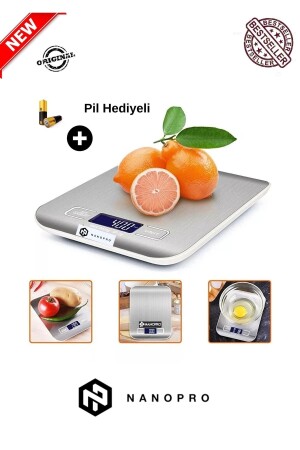 Lux Digitale Küchenwaage, 5 kg, 1 g, Präzisions-Edelstahl, Batterie, Geschenk - Nanopro
