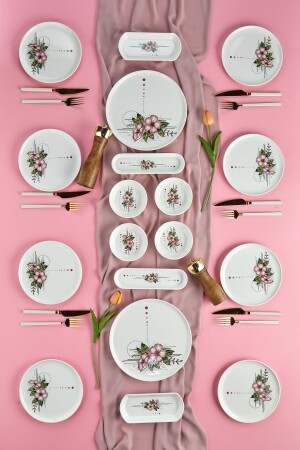 Lux Seramik Artless 18 Piece Breakfast Set for 8 Persons Pink - Babion