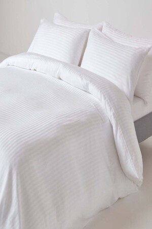 Lüx Serisi Çizgili Pamuk Saten Çift Kişilik Nevresim Takımı 83tel Çeyizlik Kutulu LX2309-1 - Tekstil Home