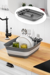 Lüx Sihirli Katlanabilir Tabaklık Bulaşıklık Kurutmalık Tezgah Üstü Gri SPTKT002 - Sepetkitchen
