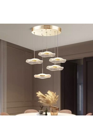Luxuriöse exklusive LED-Kronleuchter mit fünf runden Anhängern, Qualle, goldgelb, LED-Kronleuchter TYC00322579925 - burenze