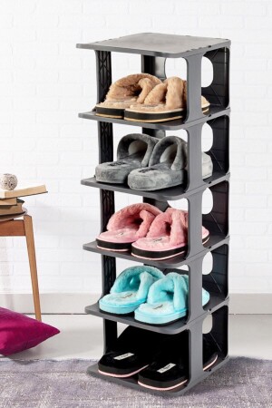 Luxuriöser Schuhregal-Organizer, tragbar, 5-stöckig, mehrschichtig, Grau - Deyhome