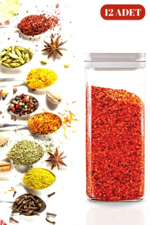 Luxuriöses 12-teiliges Gewürzglas-Aufbewahrungsset aus transparentem Acryl-Kunststoff mit Etikett (250 ml) MİKAS1-S5 - Rossel Premium