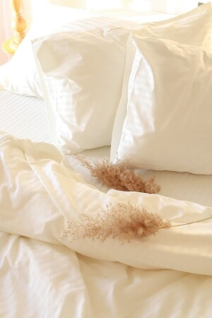 Luxuriöses Hotel-Serie-Einzel-Spannbetttuch, gestreiftes Satin-Bettbezug-Set, Ecru-Creme-Farbe, teksaten01 - Tekstil Home