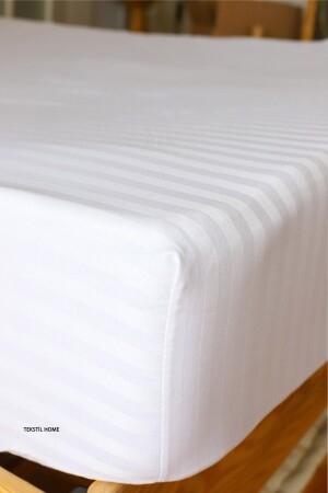 Luxuriöses Hotel-Spannbettlaken-Set, weiß gestreift, Baumwollsatin, elastisch, Einzel- oder Doppelbett, neu 2023 - Tekstil Home