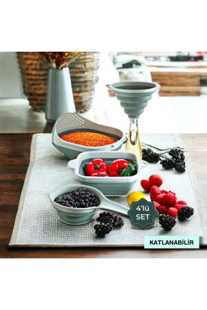 Luxurious 4 Piece Accordion Strainer Set Funnel - Handled Strainer - Square Strainer - Rice Strainer - Arvale
