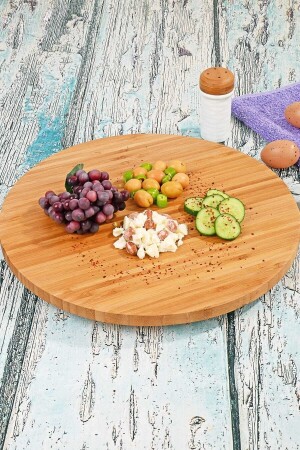 Luxury Bamboo Presentation Tray with Rotary Pizza Board 35 Cm dnr3535 - Çavdar Group