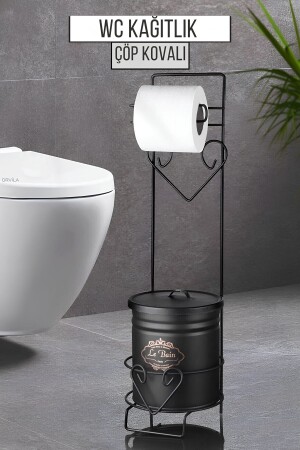 Luxury Bathroom WC Paper Holder with Trash Can Black - Toilet Roll Holder ORVİ102 - Orvila