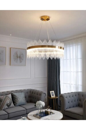Luxury Exclusive A- Modern Sarkıt Kristal Taşlı Led Avize Kademeli 3 Renk Yanar Eskitme Bronz 60 Cm burenze9999 - burenze