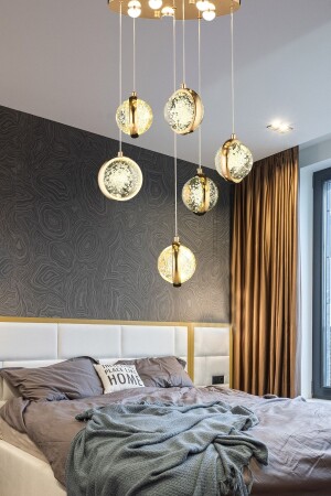Luxury Exclusive Modern Sarkıt Avize Altılı Gold Gövde Warm White Gün Işığı burenze1192 - burenze