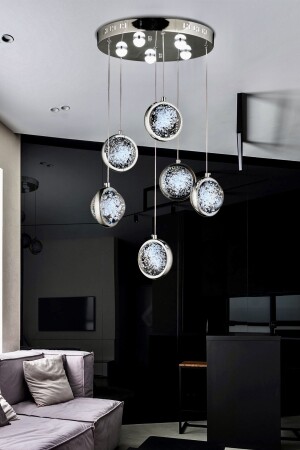 Luxury Exclusive Modern Sarkıt Avize Altılı Krom Gövde Cold White Beyaz Işık burenze1193 - burenze