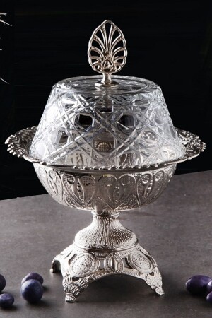 Luxury - Glass Covered Metal Leg Sugar Bowl, Turkish delight bowl, snack bowl, sauce bowl - silver WQ9001 - WuuQ