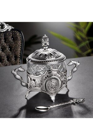 Luxury - Glass Sugar Bowl with Spoon, Jam and Spice Bowl, - Silver EAO7712 - WuuQ