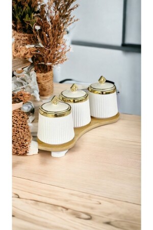 Luxury Gold Gilded 3-Piece Porcelain Spice Set TYC00828285484 - Akkoyunlu home