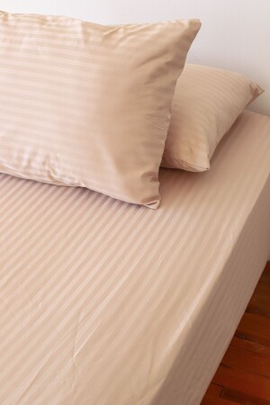 Luxury Hotel Colorful Series Single Size Elastic Sheets Striped Satin Duvet Cover Set Cappicino Color teksaten01 - Tekstil Home