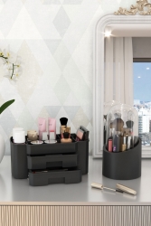 Luxury Makyaj Kozmetik Ve Fırçalık Düzenleyici Organizer Seti Luxury Siyah - Pufwin Home