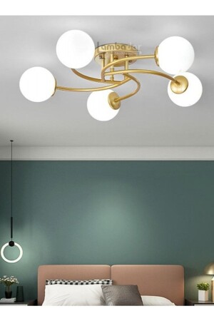 Luxury Model Plafonier Five Gold Modern White Glass Chandelier LMBDR35093 - Lambadar