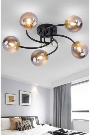 Luxury Model Plafonier Five-Piece Black Modern Smoked Glass Chandelier LMBDR35093 - Lambadar