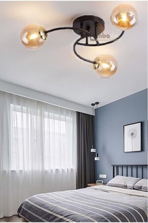 Luxury Model Plafonier Triple Black Modern Honey Glass Chandelier LMBDR35092 - Lambadar