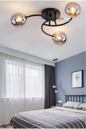 Luxury Model Plafonier Triple Black Modern Smoked Glass Chandelier LMBDR35092 - Lambadar