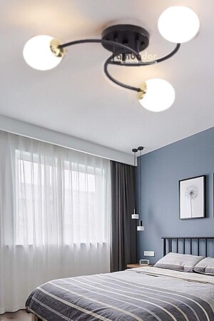 Luxury Model Plafonier Triple Black Modern White Glass Chandelier LMBDR35092 - Lambadar