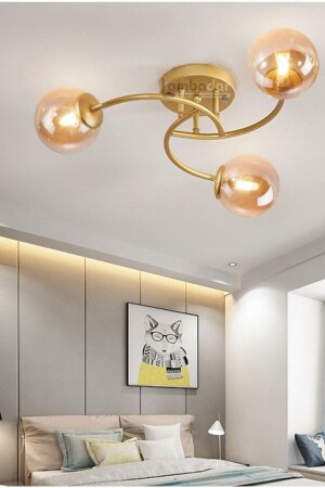 Luxury Model Plafonier Triple Gold Modern Honey Glass Chandelier LMBDR35092 - Lambadar
